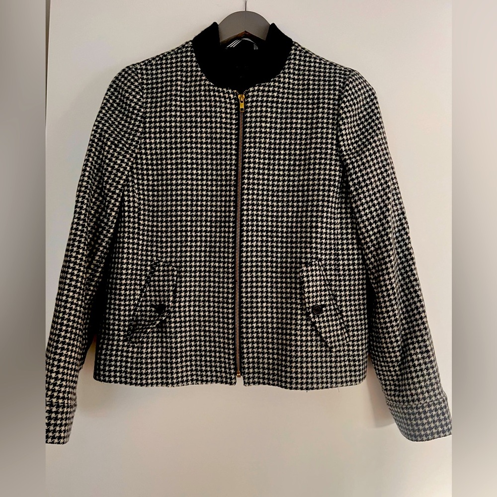 J. Crew Black and White Houndstooth Bomber Jacket